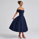 Off-Shoulder Women's Cocktail Dress with Flowing Skirt