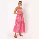 Chic Women's Striped Maxi Dress with Elastic Waist