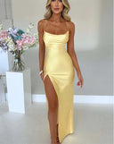 Women's Chic Maxi Dress with Spaghetti Straps and Side Slit