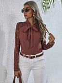 Chic Women's Ruffle Blouse with Bow Collar