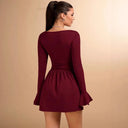 Chic Heart Neckline Women's Dress with Flowy Skirt