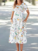 Floral-Patterned Women's Summer Dress with Pockets