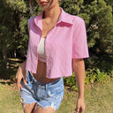 Chic Women's Cropped Blouse with Decorative Back Cutout