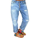 Trendy Women's Denim Pleated Trousers with Button Details