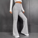 High-Waisted Flared Knit Pants with Ribbed Texture for Women
