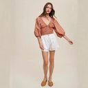 Chic Puff Sleeve Women's Cropped Blouse
