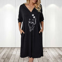 Charming Women's Hooded Dress with Cat Design and Convenient Pockets