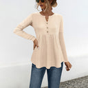 Chic Long Sleeve Tunic with Ruffle & Button Accents
