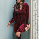 Chic Velvet Dress with V-Neck & Puff Sleeves