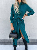 Chic Women's Wrap Shirt Dress with Button Placket