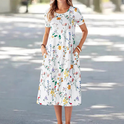 Floral-Patterned Women's Summer Dress with Pockets