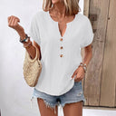 Chic Women's Short Sleeve Blouse with Button Details