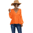 Chic V-Neck Blouse with Long Puff Sleeves