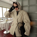 Chic Textured Faux Leather Blazer for Women