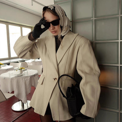 Chic Textured Faux Leather Blazer for Women