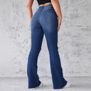 Trendy High-Waisted Flared Jeans with Stylish Rips