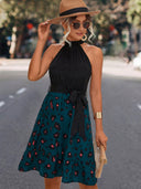 Chic Women's Halter Dress with Flowing Skirt and Stylish Bow