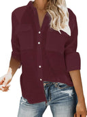 Summer Blouse for Women with Rolled Sleeves & Dual Pockets