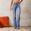 Trendy Women's Flared Jeans with Distressed Design