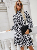 Chic Women's High Collar Dress with Elastic Waist