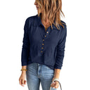 Women's Textured Long Sleeve Blouse with Button-Down Collar