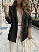 Chic Knitted Blazer with Double Button Placket and Pockets for Women