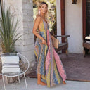 Adjustable Spaghetti Strap Maxi Dress with Deep V-Neck