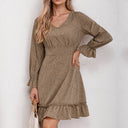 Ruffle Detail V-Neck Women's Dress