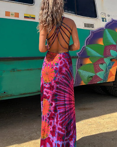 Chic Tie-Dye Maxi Dress with Lace Details