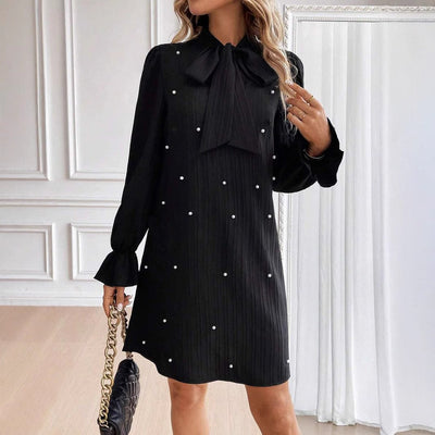 Chic Women's Bow Collar Polka Dot Dress