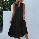 Chic Women's Button Dress with Ruffle Accents