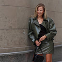 Chic Women's Faux Leather Dress with Stylish Tie Belt