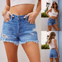 Trendy High-Waisted Denim Shorts with Frayed Hems