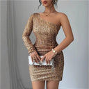 Sparkling Asymmetrical Strap Cocktail Dress for Women