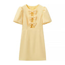 Chic Women's Ruffle Dress with Bow Accents