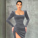 Women's Ruffled Mini Dress with Chic Deep Slit