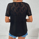 Chic V-Neck Top with Lace Sleeves & Textured Design