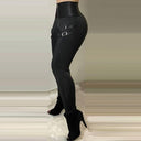 Chic Women's High-Waisted Leggings with Stylish Straps and Zipper