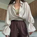 Women's Linen Blouse with Tied Belt