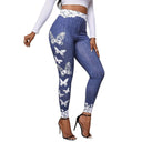 Floral Lace Waistband Leggings with Butterfly Design