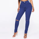 Trendy High-Waist Jeans with Chic Distressed Design