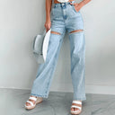Trendy Women's High-Waisted Cut-Out Jeans