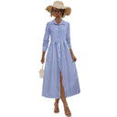 Chic Women's Vertical Striped Shirt Dress with Button Placket