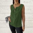 Ladies Linen Sleeveless Blouse with Button Accents