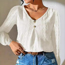 Textured Women's Blouse with Stylish Button Accents