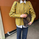 Chic Striped Long Sleeve Blouse with Puff Sleeves
