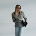Chic Women's Blazer with Asymmetrical Bow and Deep Neckline