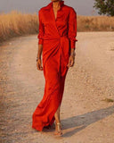 Chic Women's Maxi Dress with Unique Collar and Side Slit