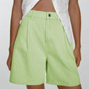 Women's Striped High-Waisted Fabric Shorts