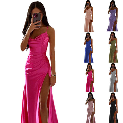 Chic Maxi Dress with High Slit and Draped Design